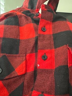 Upcycled  Red and Black Buffalo Plaid Button-Up Shirt Jacket